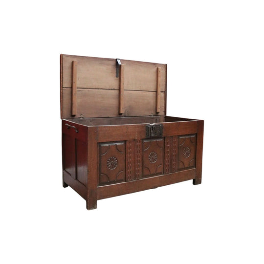 Antique Oak French Coffer or Blanket Box, End-of-Bed Trunk or Chest or Storage Box.