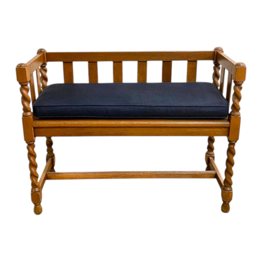 Antique Oak Hall Settee Bench Seat With Barley Twist Legs*