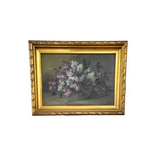 Antique Oil Painting - Lilac Still Life in Gilt Frame (c. 1920s)