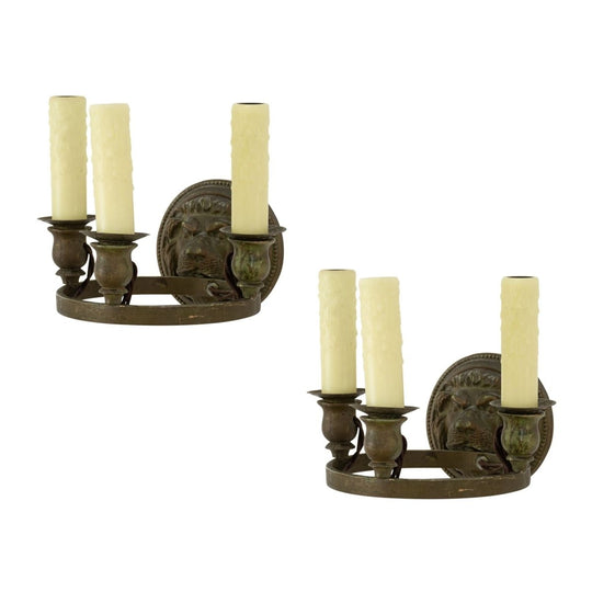 Antique Pair of faux bronze Lion Wall Sconces