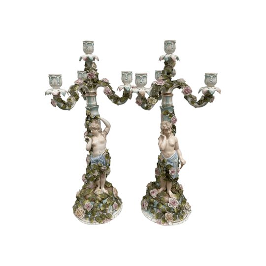 Antique Pair of Sitzendorf Candle Holders