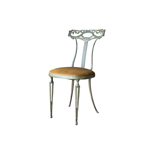 Antique Palladio Neoclassical Style Gilt Metal Chair with Mustard Velvet Upholstery
