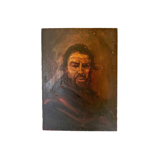 Antique Realist man portrait oil painting wood panel board 1800's 19th century