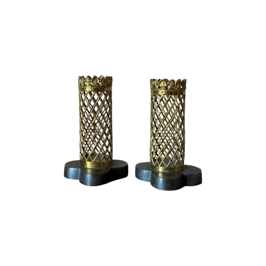 Antique Regency Style Pierced Brass Spill Vases