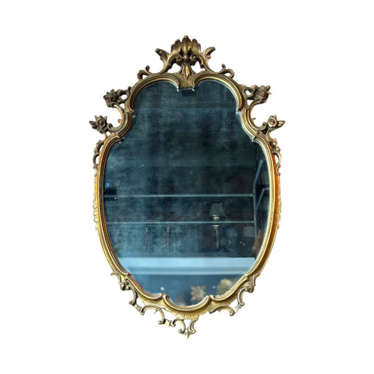 Antique Rococo Oval Gilt Carved Timber Mirror with Original Glass