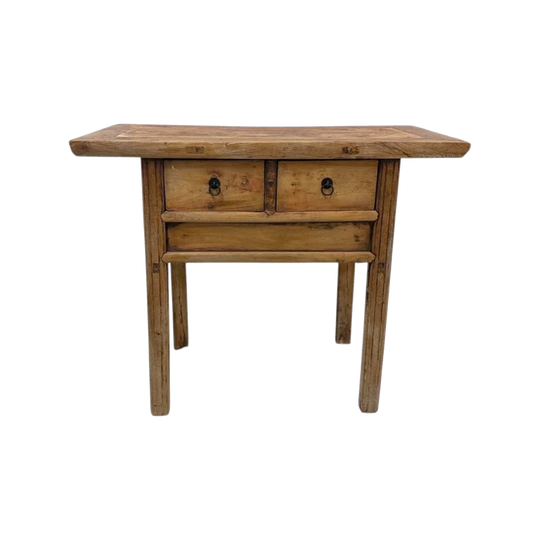 Antique Short Elm Console With Two Drawers With Apron