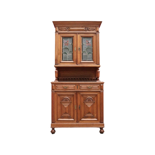 Antique Sideboard, French Oak and Lead Light Two Height Sideboard Hall Cabinet