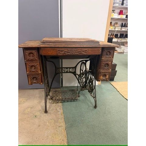 Antique Singer Treadle Sewing Machine Cabinet - Decorative Wood Table | Bazaa | Designer, Vintage and Antique Furniture
