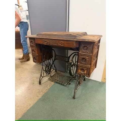 Antique Singer Treadle Sewing Machine Cabinet - Decorative Wood Table | Bazaa | Designer, Vintage and Antique Furniture