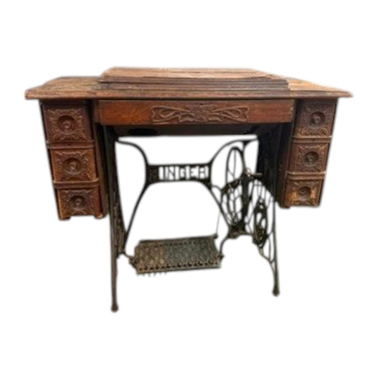 Antique Singer Treadle Sewing Machine Cabinet - Decorative Wood Table