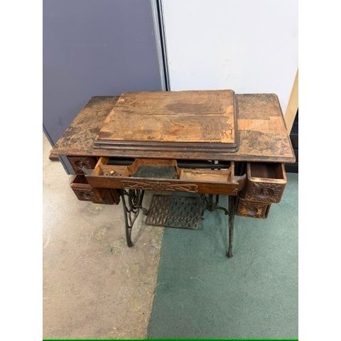 Antique Singer Treadle Sewing Machine Cabinet - Decorative Wood Table | Bazaa | Designer, Vintage and Antique Furniture