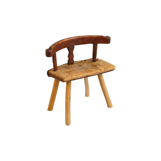 Authentic Swedish 18th Century Milking Stool | Hand Carved Pine Antique Chair | Primitive Scandinavian Furniture