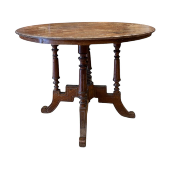Antique Teak Four Leg Round Table From Java