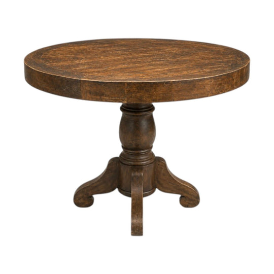 Antique Teak Round Pedestal Dining Table Rustic Colonial Timber 90cm
