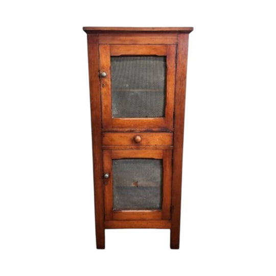 Antique Timber Meat Hutch Cabinet with Zinc-Lined Sides