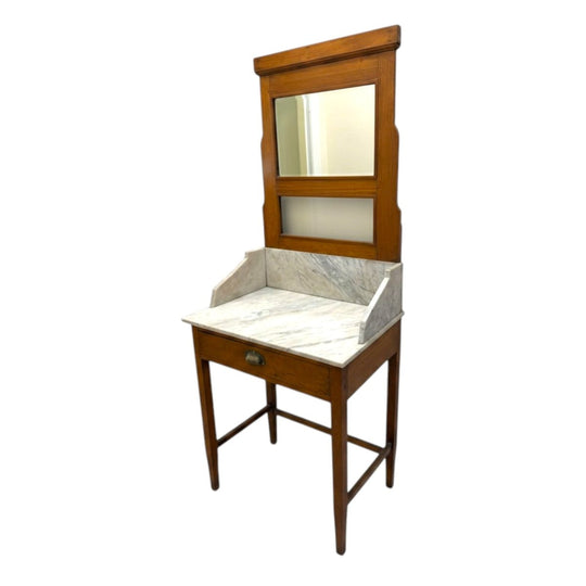 Antique Timber Washstand with Marble Top and Mirror