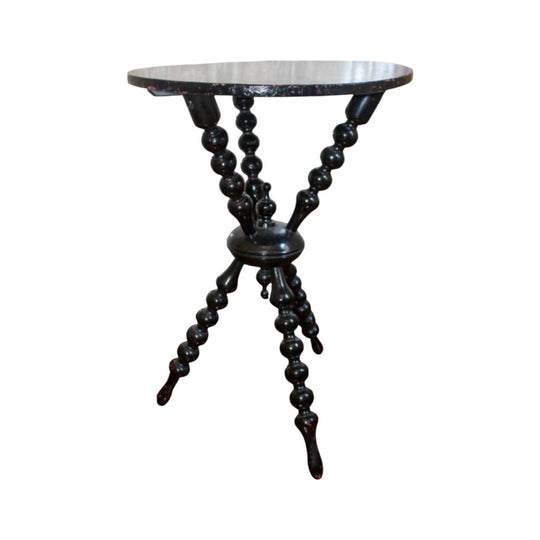 Antique Victorian Era Bobbin Turned Tripod Side Table Black Painted Timber