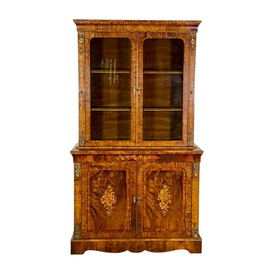 Antique Victorian inlaid Walnut Bookcase / Display Cabinet.