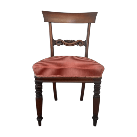 Antique Victorian Mahogany Dining Chair Striped Upholstery