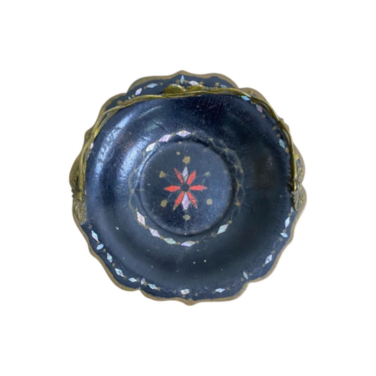 Antique Victorian Paper Mache Bowl with Mother of Pearl Inlay