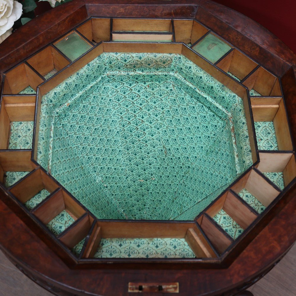 Antique Victorian Sewing or Lady’s Work Table with Pedestal Base and Carved Detail. B12659 | Bazaa | Designer, Vintage and Antique Furniture