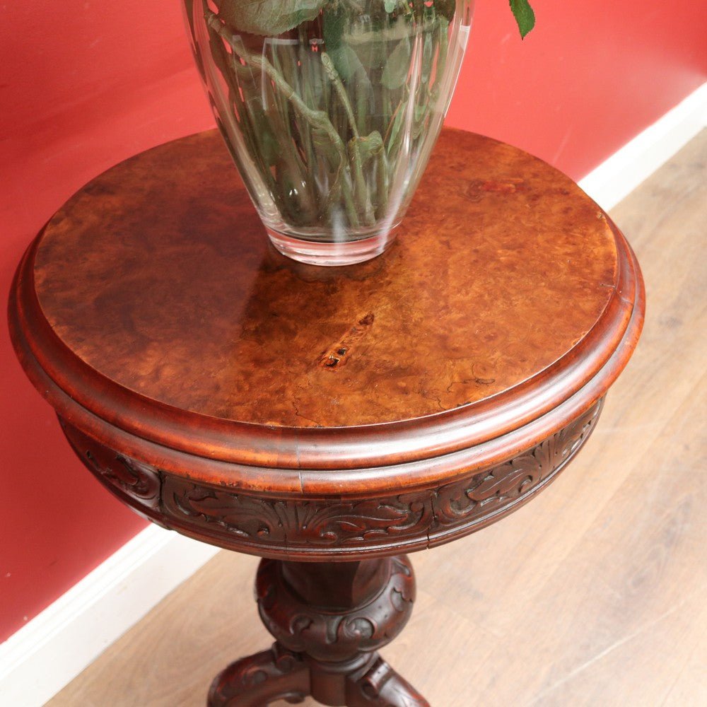 Antique Victorian Sewing or Lady’s Work Table with Pedestal Base and Carved Detail. B12659 | Bazaa | Designer, Vintage and Antique Furniture
