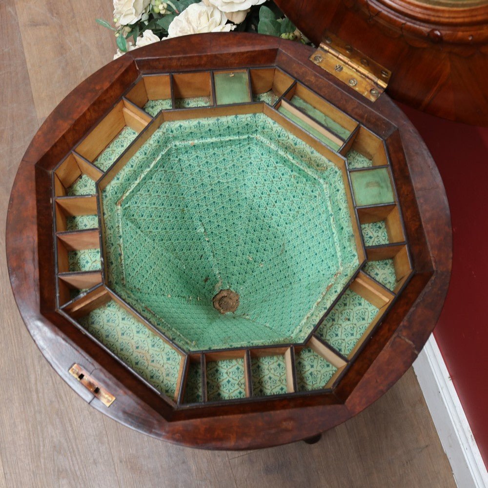 Antique Victorian Sewing or Lady’s Work Table with Pedestal Base and Carved Detail. B12659 | Bazaa | Designer, Vintage and Antique Furniture