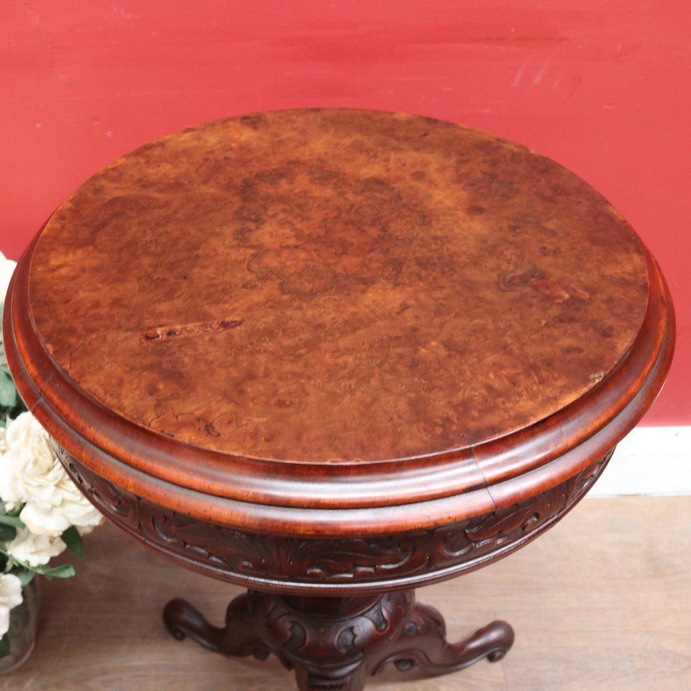 Antique Victorian Sewing or Lady’s Work Table with Pedestal Base and Carved Detail. B12659 | Bazaa | Designer, Vintage and Antique Furniture