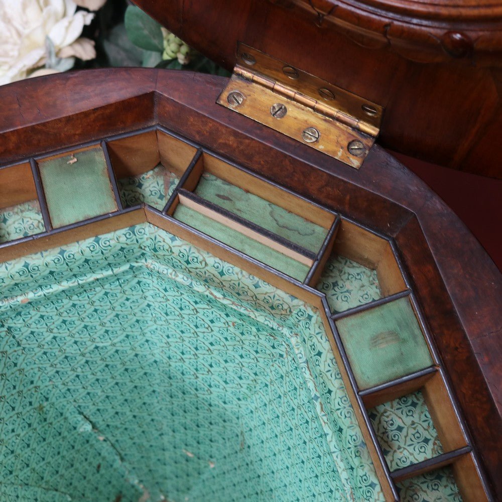 Antique Victorian Sewing or Lady’s Work Table with Pedestal Base and Carved Detail. B12659 | Bazaa | Designer, Vintage and Antique Furniture