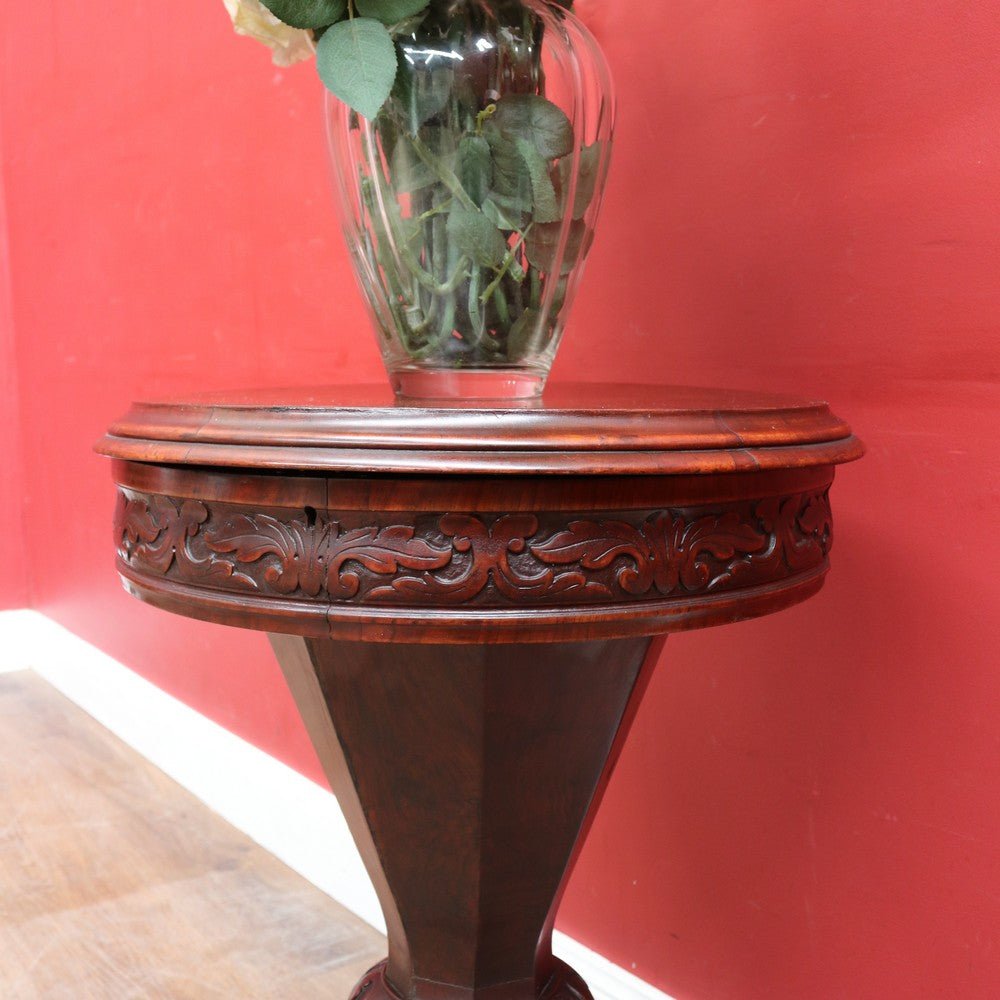 Antique Victorian Sewing or Lady’s Work Table with Pedestal Base and Carved Detail. B12659 | Bazaa | Designer, Vintage and Antique Furniture