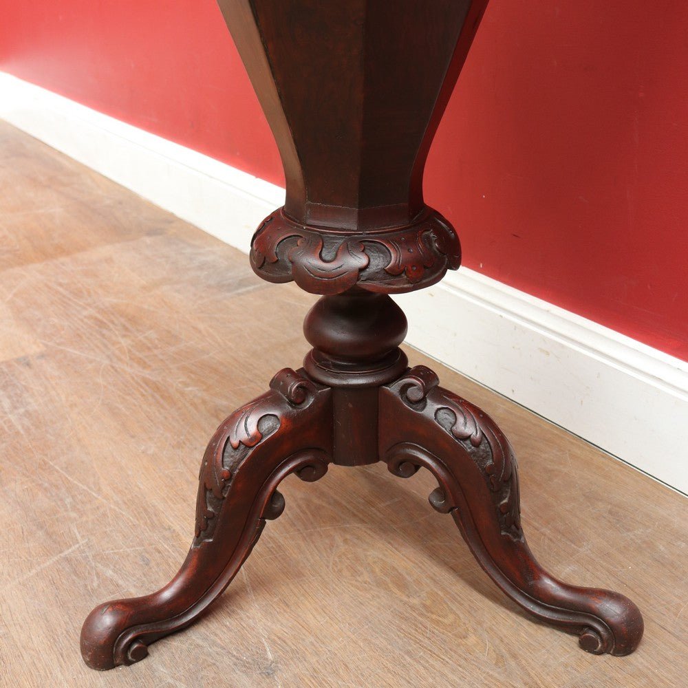 Antique Victorian Sewing or Lady’s Work Table with Pedestal Base and Carved Detail. B12659 | Bazaa | Designer, Vintage and Antique Furniture