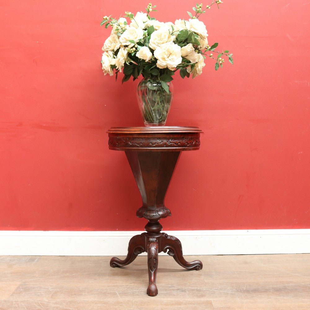 Antique Victorian Sewing or Lady’s Work Table with Pedestal Base and Carved Detail. B12659 | Bazaa | Designer, Vintage and Antique Furniture