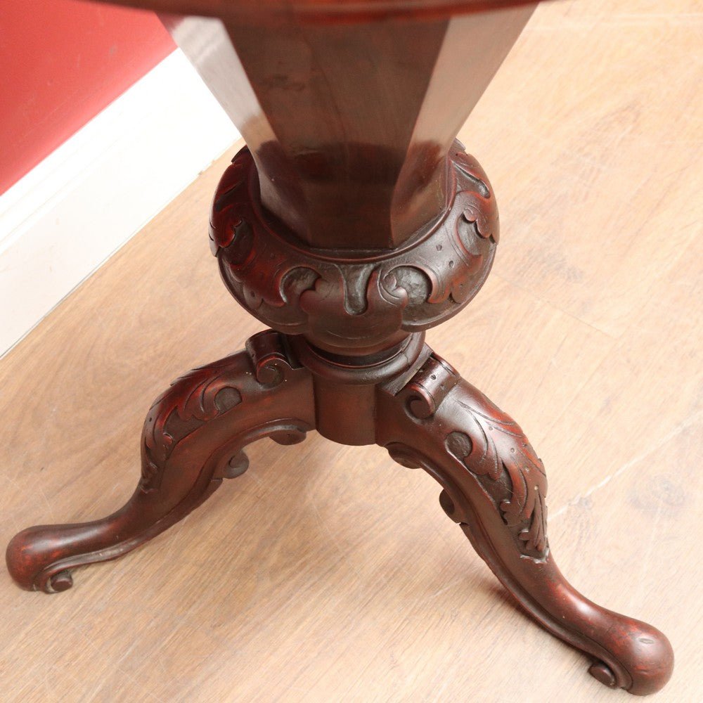 Antique Victorian Sewing or Lady’s Work Table with Pedestal Base and Carved Detail. B12659 | Bazaa | Designer, Vintage and Antique Furniture