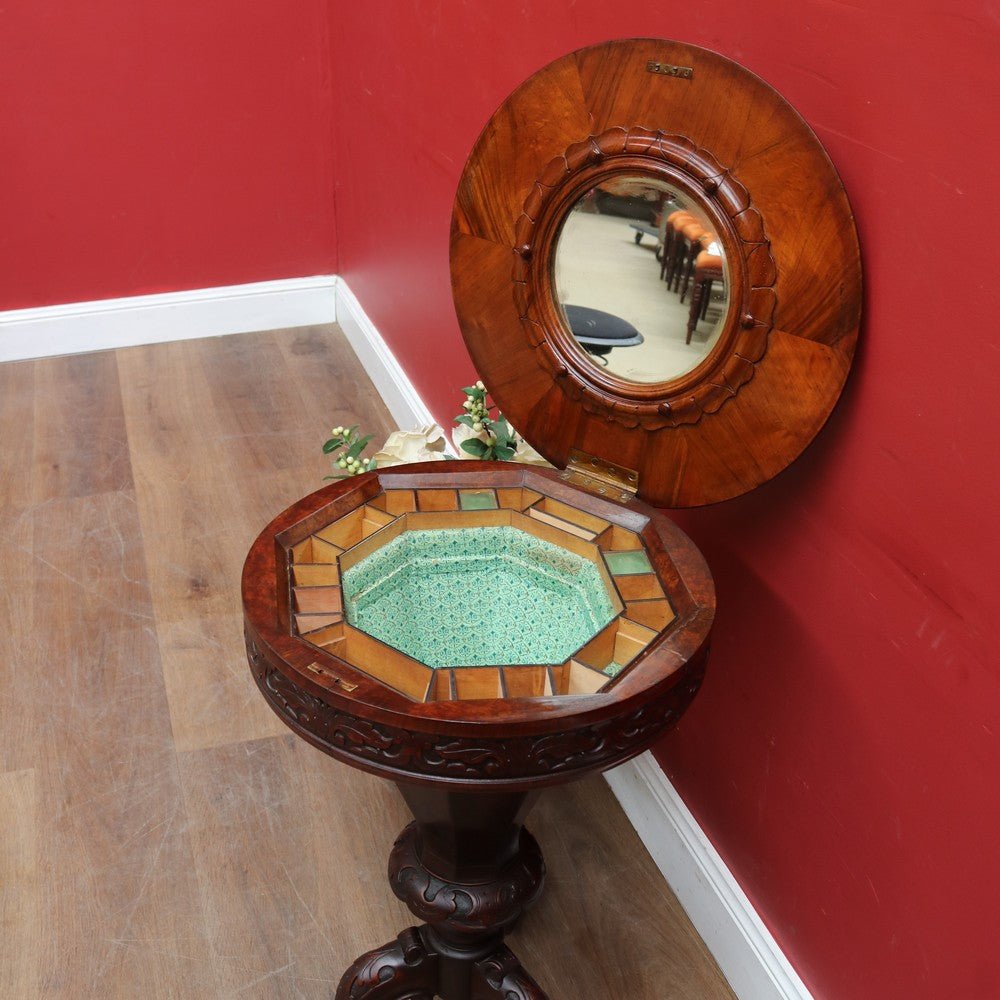 Antique Victorian Sewing or Lady’s Work Table with Pedestal Base and Carved Detail. B12659 | Bazaa | Designer, Vintage and Antique Furniture