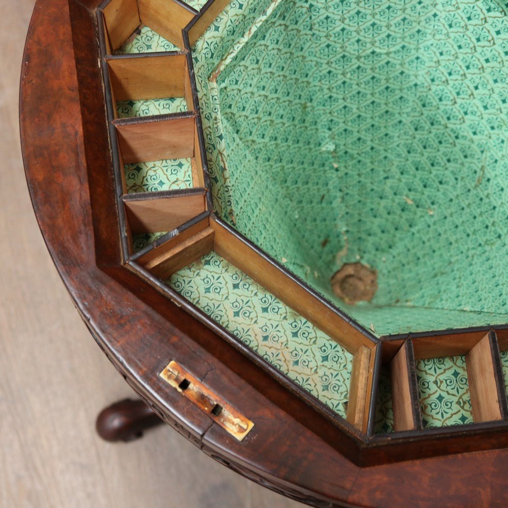 Antique Victorian Sewing or Lady’s Work Table with Pedestal Base and Carved Detail. B12659 | Bazaa | Designer, Vintage and Antique Furniture