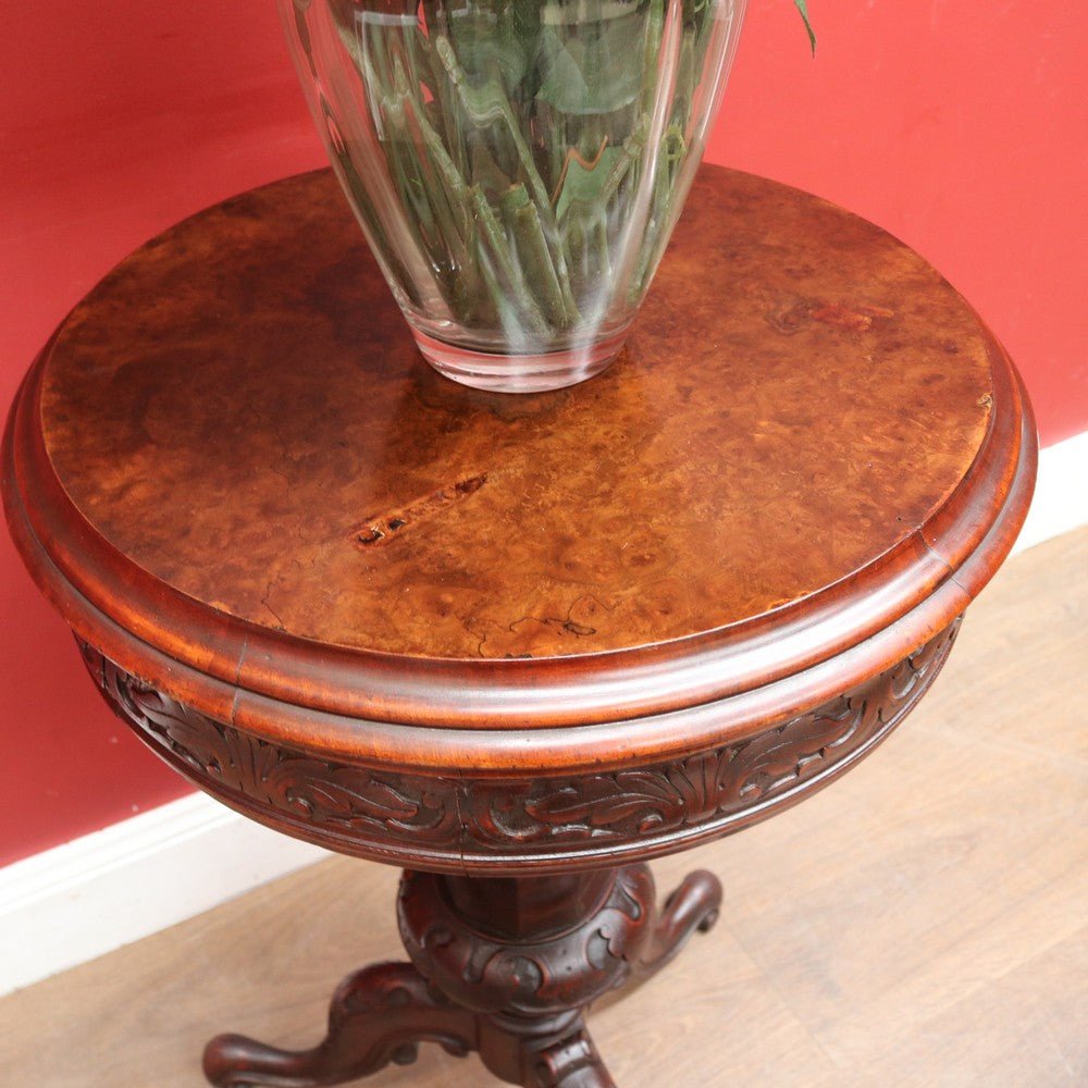 Antique Victorian Sewing or Lady’s Work Table with Pedestal Base and Carved Detail. B12659 | Bazaa | Designer, Vintage and Antique Furniture