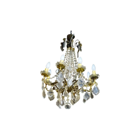 antique vintage French crystal and bronze chandelier