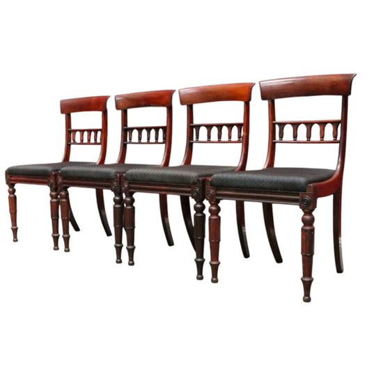 Antique William IV Brazilian Rosewood Chairs Carved Detail Sabre Legs. B12957