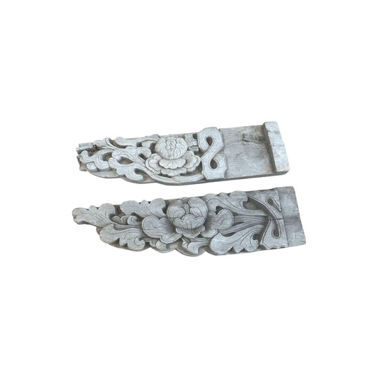 Antique Wooden Lotus Carvings (Pair)