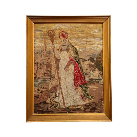 Antique Wool-Work Religious Framed Picture