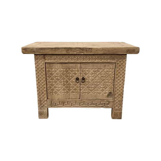 Antique Xinjiang Carved Elm Cabinet