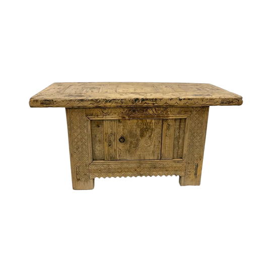 Antique Xinjiang Carved Elm Cabinet