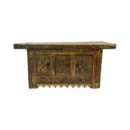 Antique Xinjiang Carved Elm Cabinet