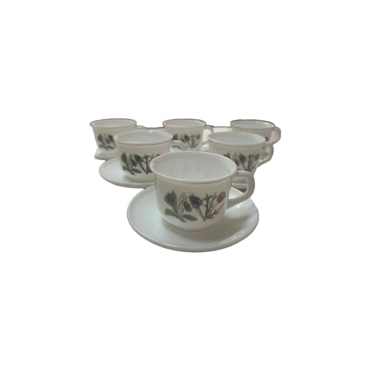 Arcopal France "Botanical Field Flowers" Tea Cup and Saucer Set x 6