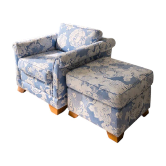 Armchair with Ottoman Upholstered Unique Fabrics Meissen Lounge Chair Set