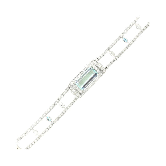 Art Deco, Aquamarine, Platinum, and Diamond Bracelet With GIA Certification