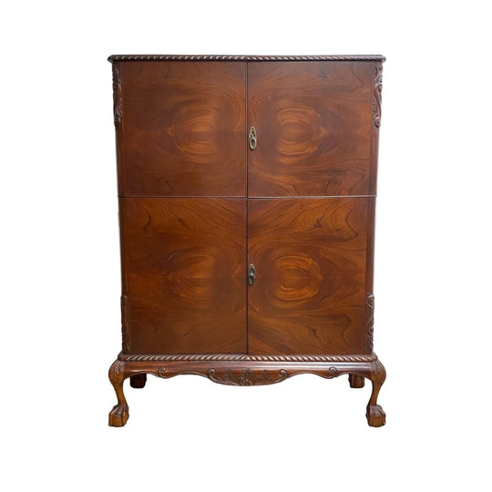 Art Deco Cocktail Bar Cabinet With Cabriole Legs Ball & Claw Feet