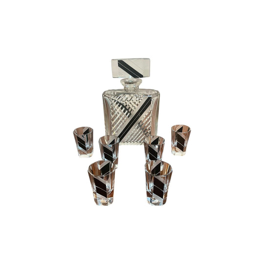 Art deco decanter and six matching glasses