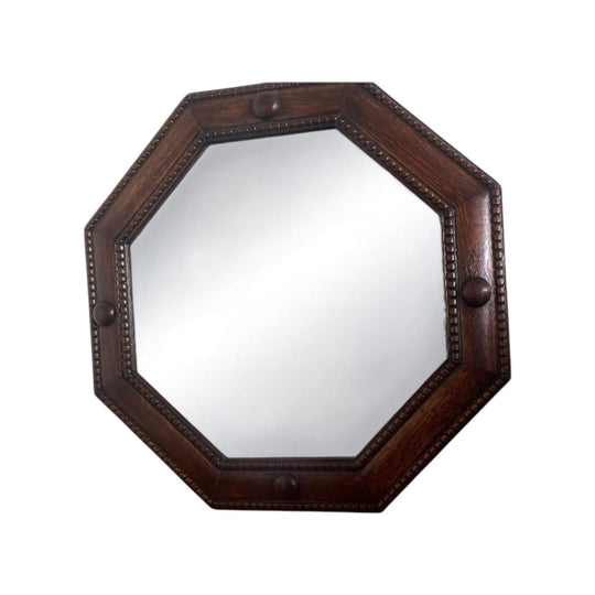 Art Deco English Oak Mirror with Original Beveled Glass