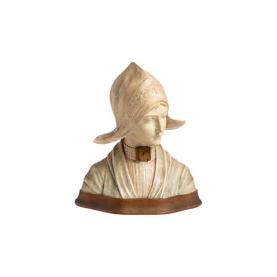 Art deco French painted terracotta bust of a young maiden